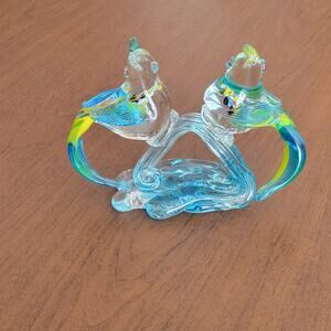 Vintage Hand Blown Tropical Bird Parrots Cockatoos on the branch Murano Style